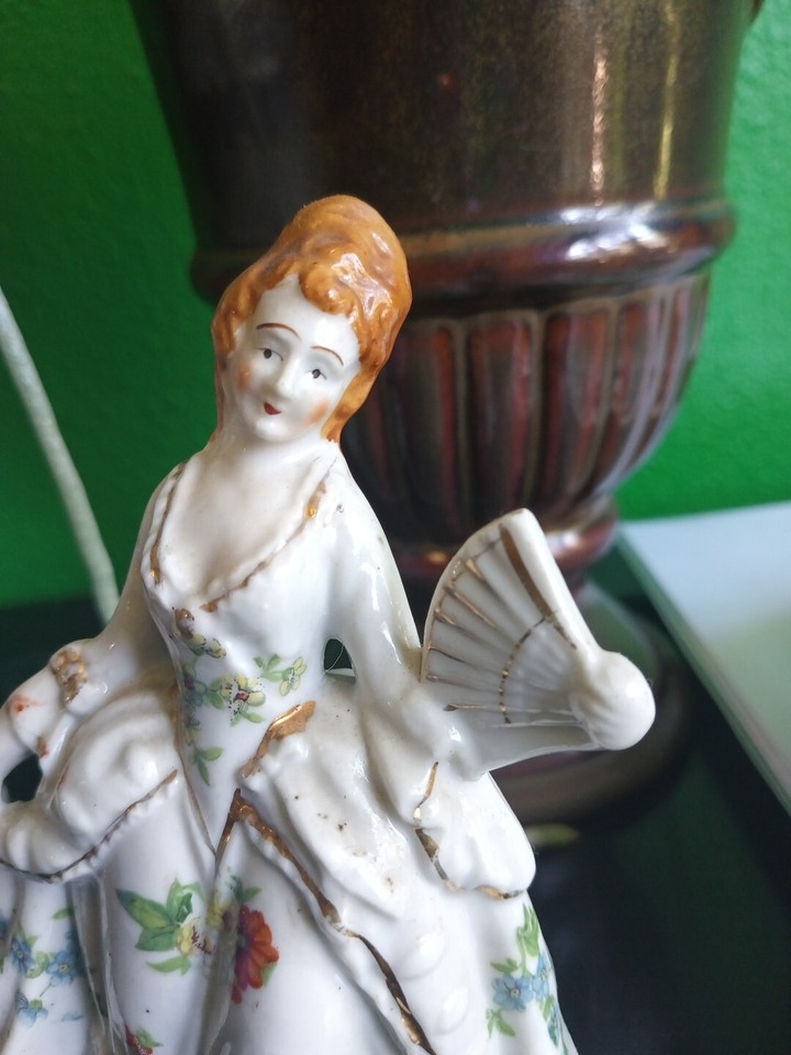 Vintage Figure Hand Painted Flowers Decor Porcelain Japan Signed