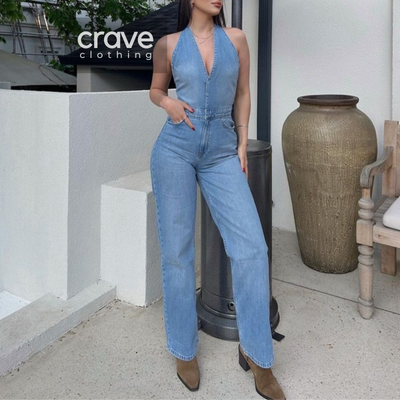 DENIM TRF JUMPSUIT - Navy blue