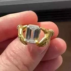 2Ct Round/Emerald Cut Lab Created Diamond Engagement Ring 14K Yellow Gold Plated
