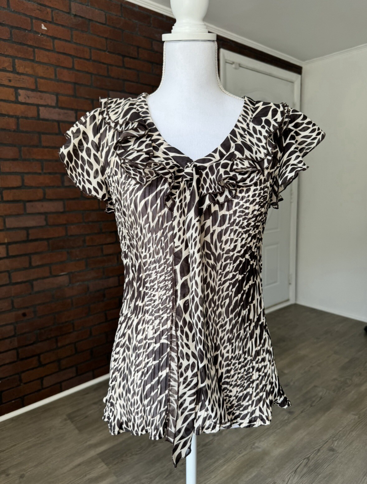 Cute Y2K Dressy Animal Print Blouse Large Claudia Richard’s