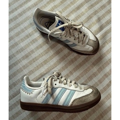 Adidas Samba Kids Sneakers White Light Blue JI2010 Size 11K Low Top Shoes