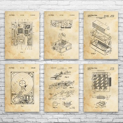 Computer Hardware Patent Wall Art Set of 6 Poster, Canvas or Framed Lab Art