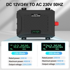 12V 24V to 240V 2000W 4000W Pure Sine Wave Inverter Battery RV Camping Boat LCD