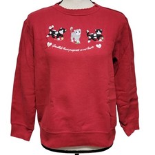 VTG 90s Grandma Sweatshirt Womens Sz M Cat Kittens Embroidered Bell Christmas
