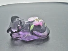 Purple Fenton Cat-Kitty Signed w Hand Painted Flowers Curled Up Sleeping
