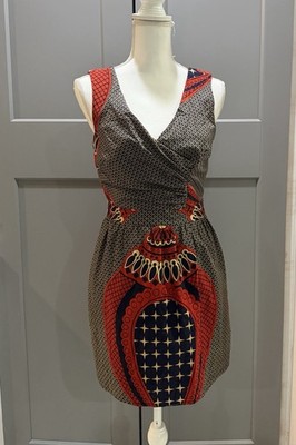 Burlapp  Wrap Bodice Banded Waist Dress Stunning Chic Mod Medium Runs Small