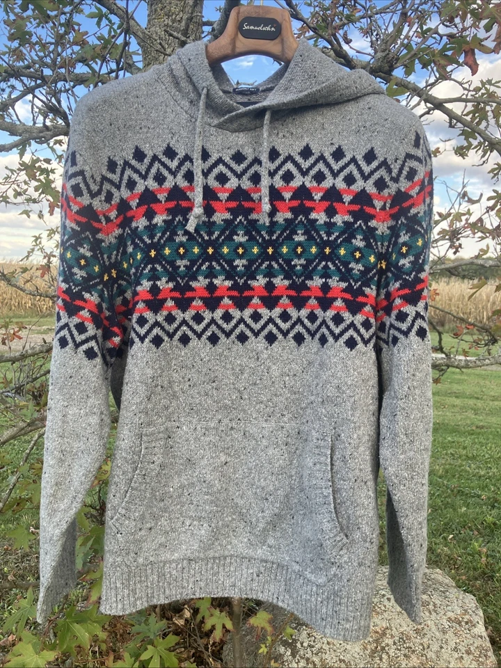 Sudadera con Capucha American Eagle Outfitters Estilo Isla Justa Para Hombre Suéter XL Gris Rojo Foto 2 de 4