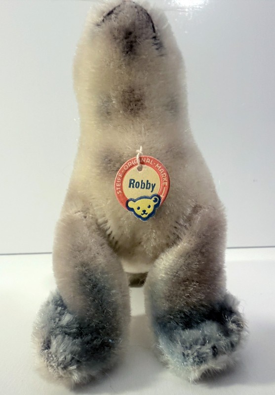 Vintage NEAR MINT Steiff Robby Spotted Seal Mohair with Button & Tag Circa 1950s