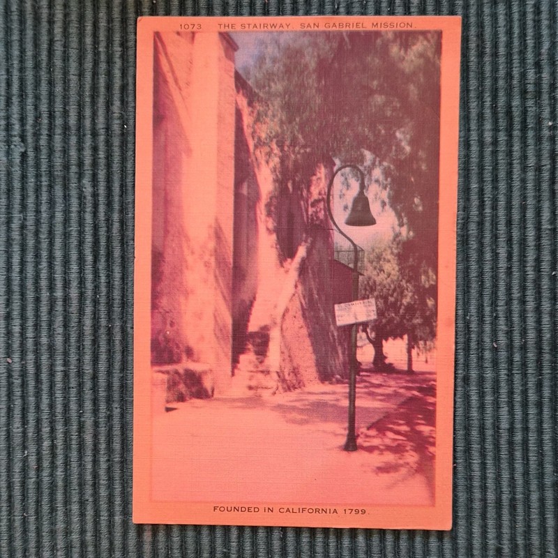 San Gabriel Mission CA "The Stairway" Linen Postcard Divided Back Unposted