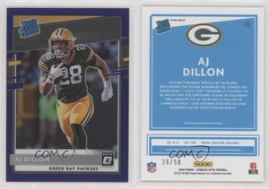 2020 Panini Donruss Optic Rated Rookies Purple Prizm /50 AJ Dillon Rookie RC