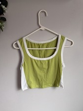 Shein Green and White Color Block Tank Top Size 6 Womens Sleeveless