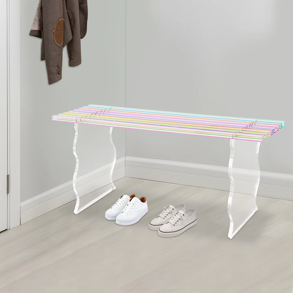 Banco de entrada de acrílico, banco grande arco iris para cambio de zapatos en interiores... Foto 3 de 4