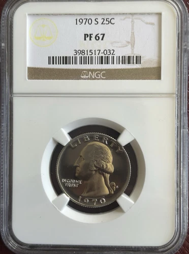 1969 S 25c Washington Quarter - Graded NGC PF67, Beautiful Tone, Collection |