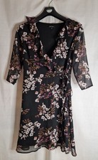 NEW LOOK Ladies black floral wrap dress size 10 (A1352)