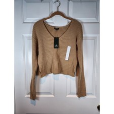 NEW Junior's sz M Beige Crop Long Sleeved Sweater by Wild Fable