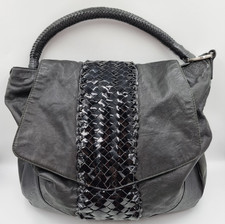 Kookai Black Genuine Leather Shoulder Hand Saddle Satchel Bag Boho Weave Chic