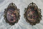Pair of Vintage Oval Framed Floral Picture w Convex Bubble Glass Made in Italy — photo 1