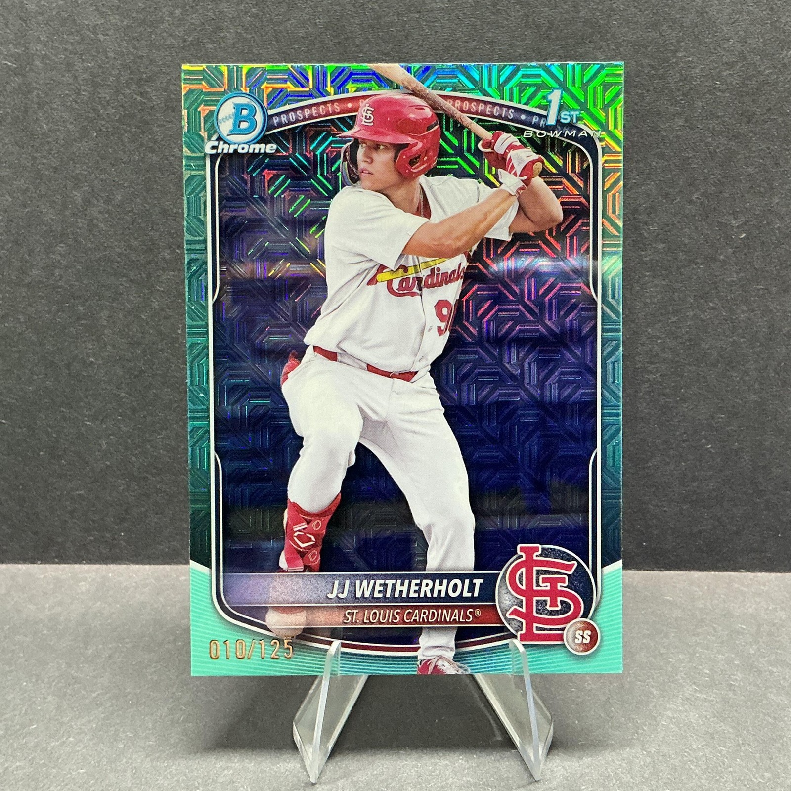 2025 Bowman #BCP-22 JJ Wetherholt Chrome Prospects Mojo Aqua Refractor #/125