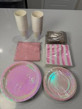 Iridescent Pink Party Tableware Set - Plates, Cups, Napkins