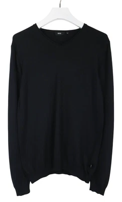 HUGO BOSS Pull Homme En Laine Mélangée Noir À Col En V Grand - Photo 1/4