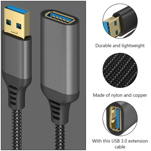 Camera Extension 10FT Extension Cord USB 3. 0 Extender Nylon Braided Data Cable - 第 7/12 張圖片