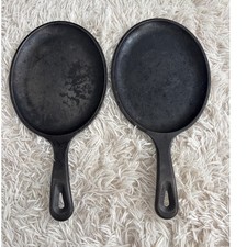 Vintage Lodge Cast Iron OS Griddle Fajita Pan Set of 2 Oval Black Made in USA