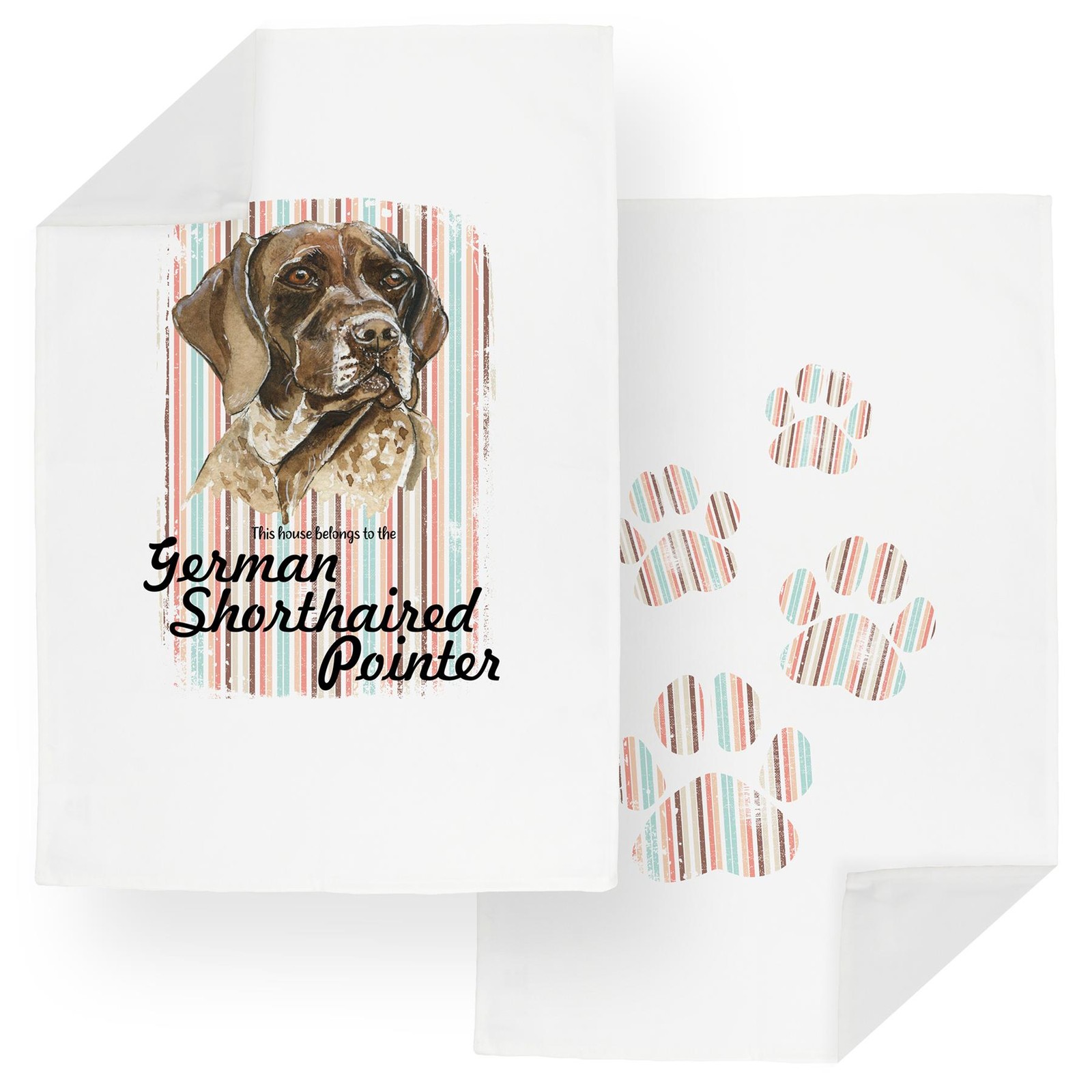 Pointer Tea Towel Set - Novelty Dogs & Paw Prints Kitchen Linens Gifts