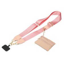 Phone Strap with Wallet and Patches for Travel Shopping, Pink