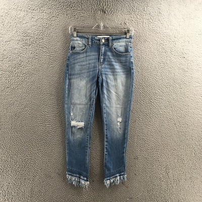 Kancan Capri Jeans Womens 3/25 (actual 27x23) Blue Denim Mid Rise Frayed Hem Zip
