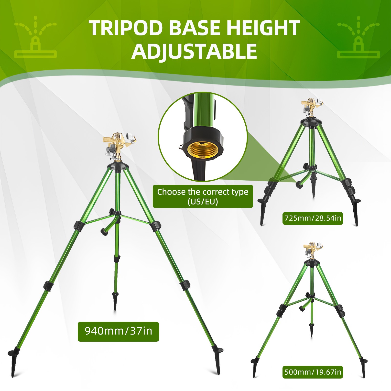Impact Sprinkler On Tripod Base Heavy Duty Lawn Sprinkler 360 Degree Large Area