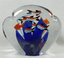 Vintage Murano Style Art Glass Double Sided Fish Aquarium Heavy Paperweight