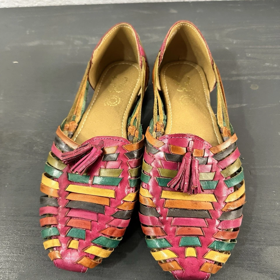 Sandalias Huarache Mexicanas Tejidas a Mano Cuero Multicolor Mujer Talla 10 - NUEVAS Foto 2 de 4