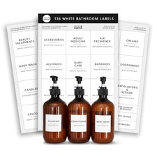 Minimalist Bathroom Labels for Organizing, 136 Preprinted Bath Room and Makeu...