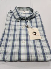 NWT Mens Duck Head Long Sleeve Shirt D1-1216 Size M Lime Vintage Blue Plaid Wht