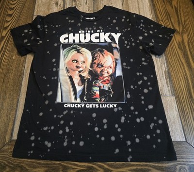 Bride of Chucky Gets Lucky Bleached T-Shirt Men s Large Black Horror Movie Tee