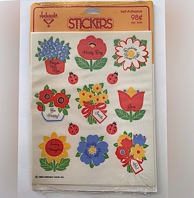Vintage Ambassador Floral Hallmark Stickers Flower Ladybug Happy 4 Sheets Sealed