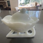 Vintage 1860? White Milk Glass Hen on Nest Covered Butter Dish w/ Lid & Stand