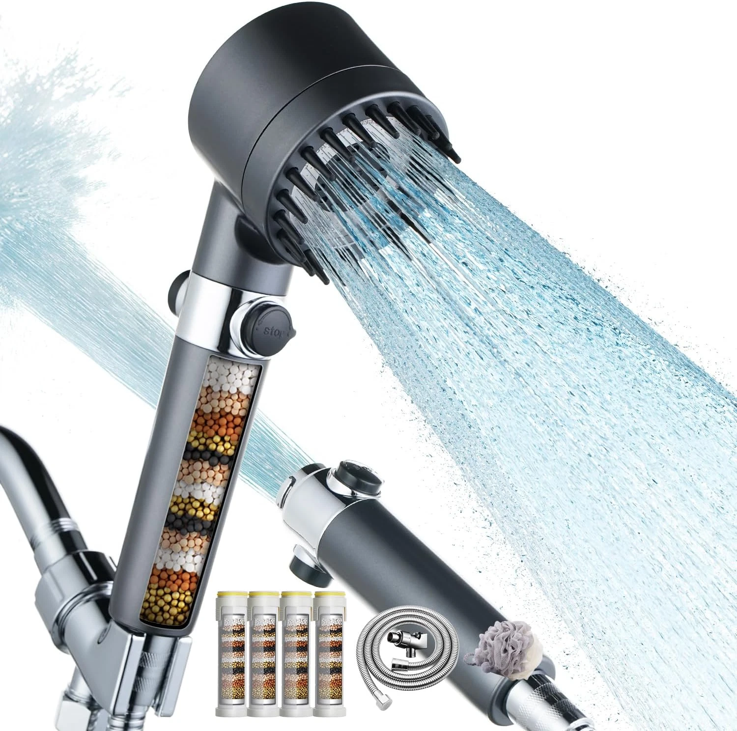 Filtered Shower Head with Handheld High Pressure 4 Spray Showerhead with Filters