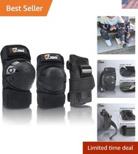 Knee Pads, Elbow Pads Wrist Guards Set for Kids 3-11 - Black
