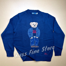 POLO RALPH LAUREN Navy Bear Cotton Linen Sweater Trendy Fancy Men Size - S
