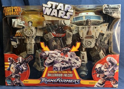 Star Wars Transformers Millennium Falcon W/ Han Solo & Chewbacca NIB 2006 Hasbro
