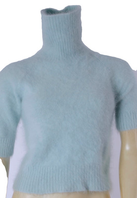 Vintage Angora Sweater S Pale Blue Fuzzy Soft Turtleneck Short Sleeve Crop Retro