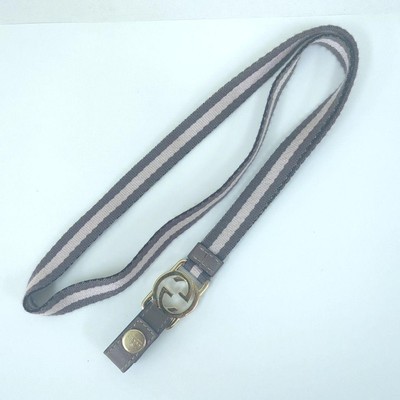 GUCCI Lanyard Interlocking G Neck Strap Brown Pink Beige Striped Sherry Line