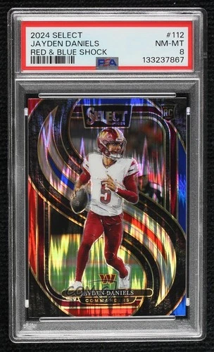 2024 Select Premier Level Red & Blue Shock Prizm Jayden Daniels PSA 8 Rookie RC