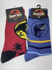 2 Pairs Jurassic Park Crew Socks Size 10-13