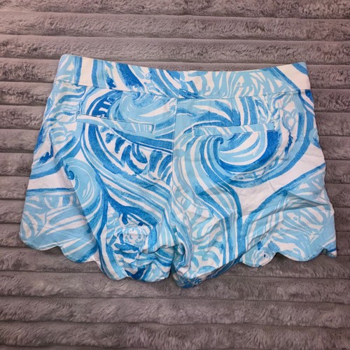 Lilly Pulitzer Shorts Womens 00 Blue Buttercup White Sea Ruffles Scalloped Hem - Picture 9 of 9