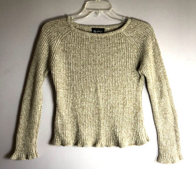 PBX Basics Girls Youth Size XL Beige Knit Sweater Scalloped Hem and Arms