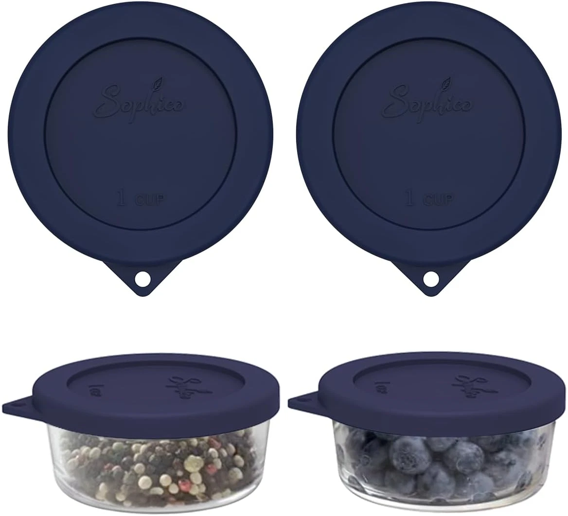 2 Pack 1-Cup Silicone Storage Lids Navy Blue Airtight Replacement Covers