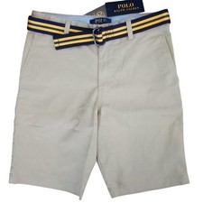 Polo Ralph Lauren Shorts Boys 12 Khaki Bedford Chino Stretch Skinny Belted New