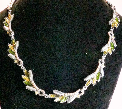 Simply Vera Vera Wang Green Crystal Leaf Statement Silver Tone  Necklace